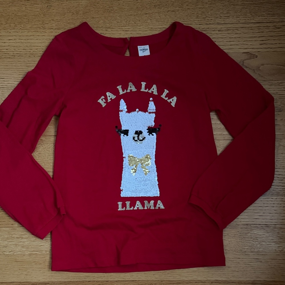 OshKosh B'gosh Red Llama Flip Sequins Long Sleeve Tee
